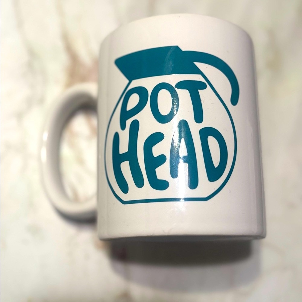 Pot Head White and Blue Ceramic Coffee Tea Mug